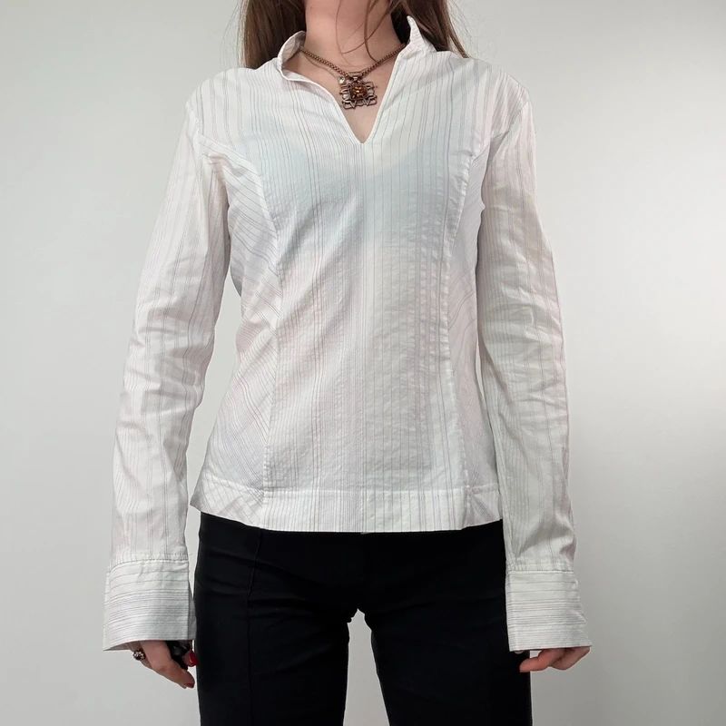 pinstripe white fitted shirt