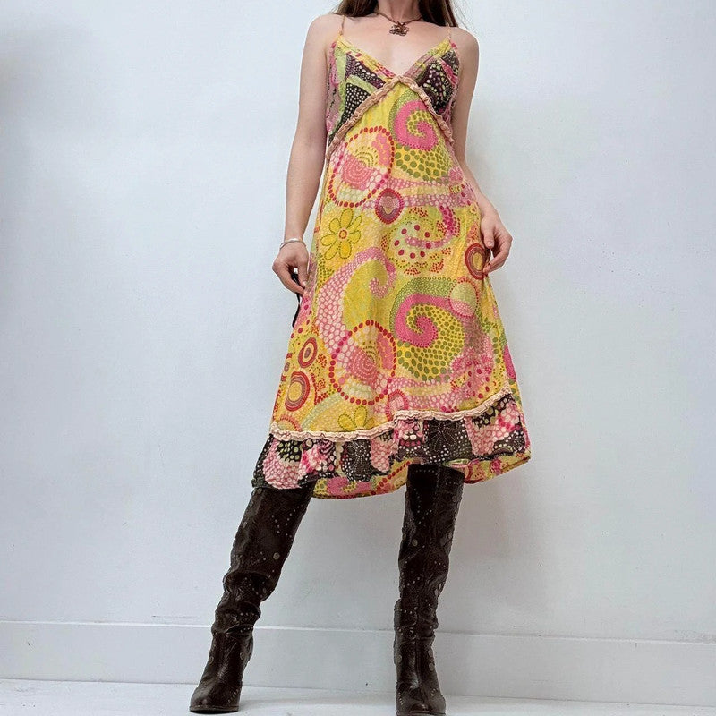 boho hippie paisley printed midi dress