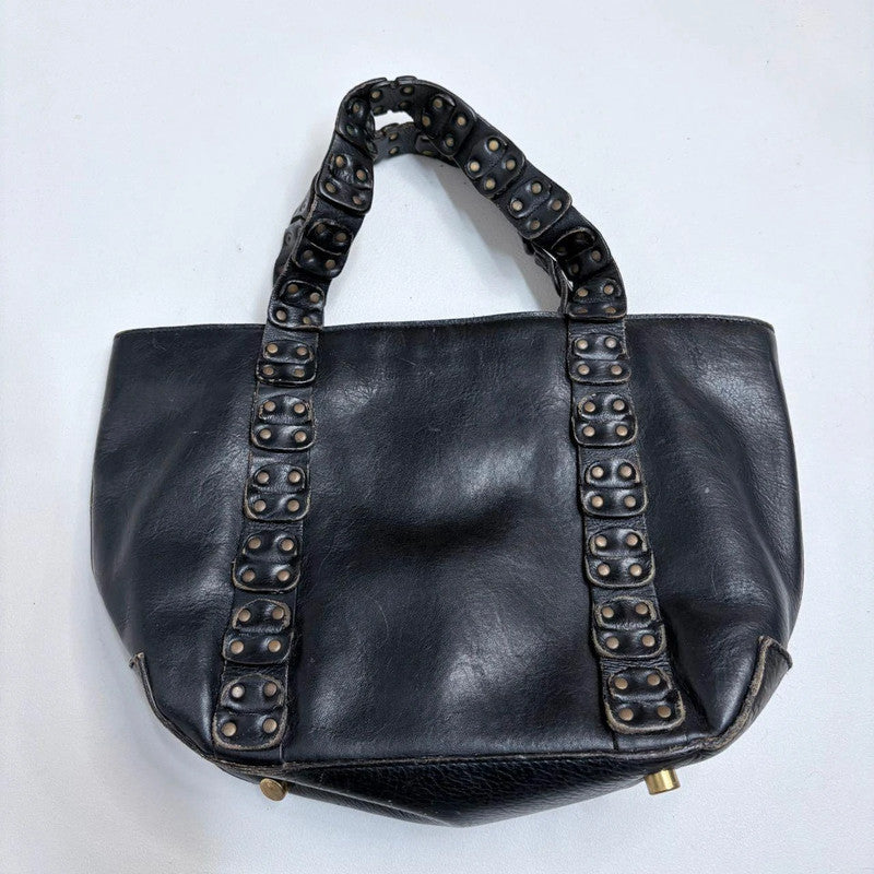black leather studded eyelet bag