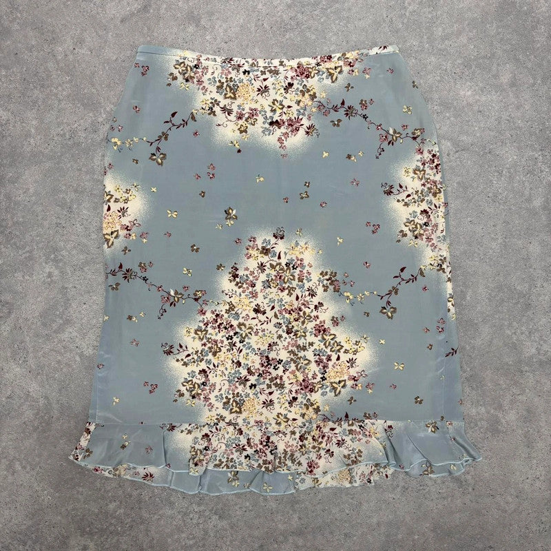 90s bias floral silk skirt