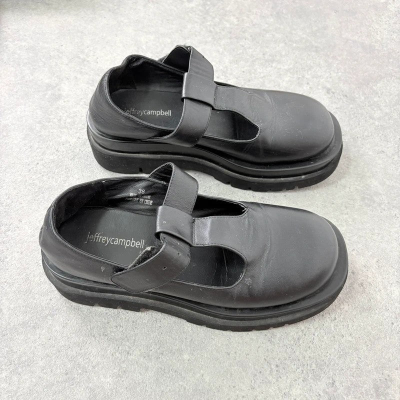 Black leather chunky Jeffrey Campbell Mary Jane loafers