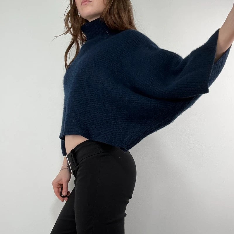 blue wool ribbed cape batwing jumper