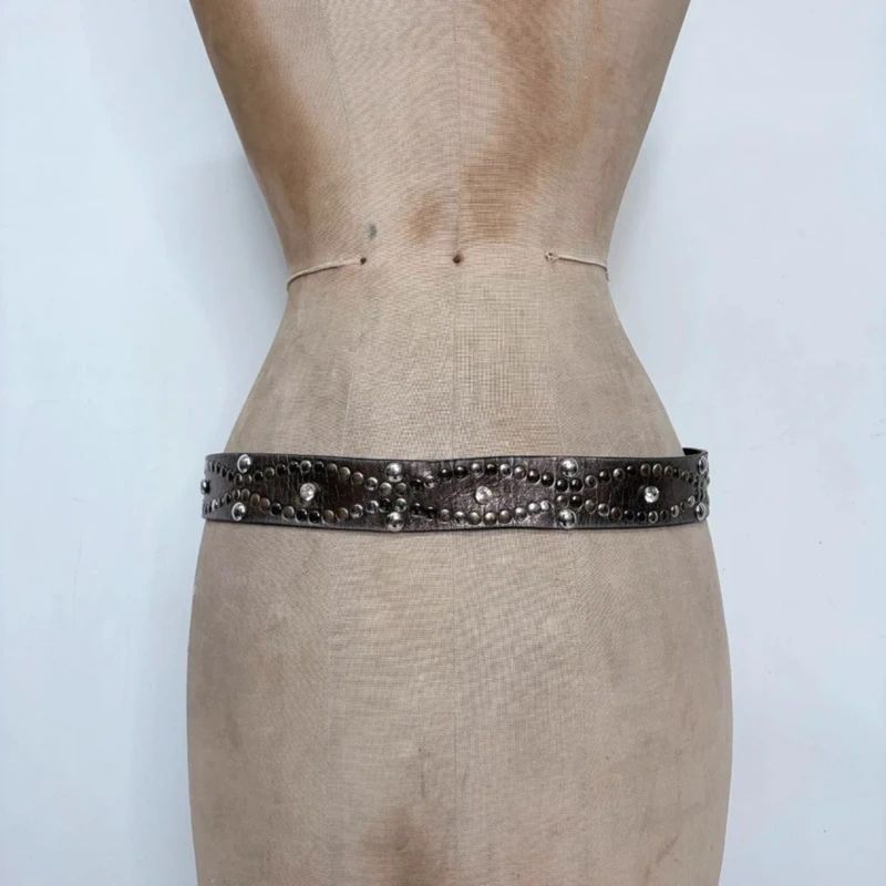 silver studded diamond leather belt
