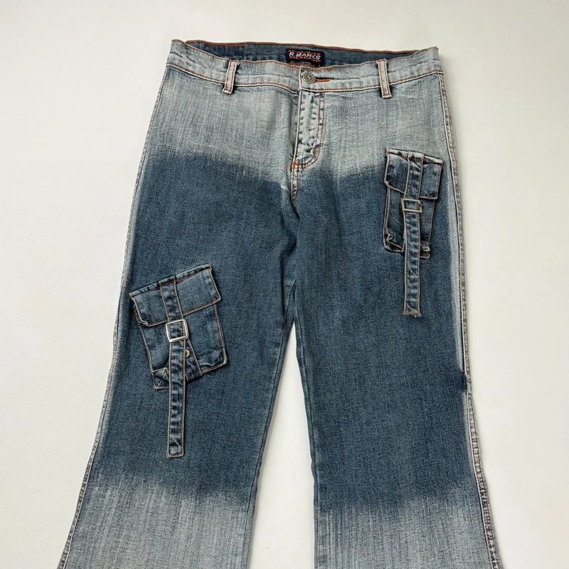 distressed fade flared jeans