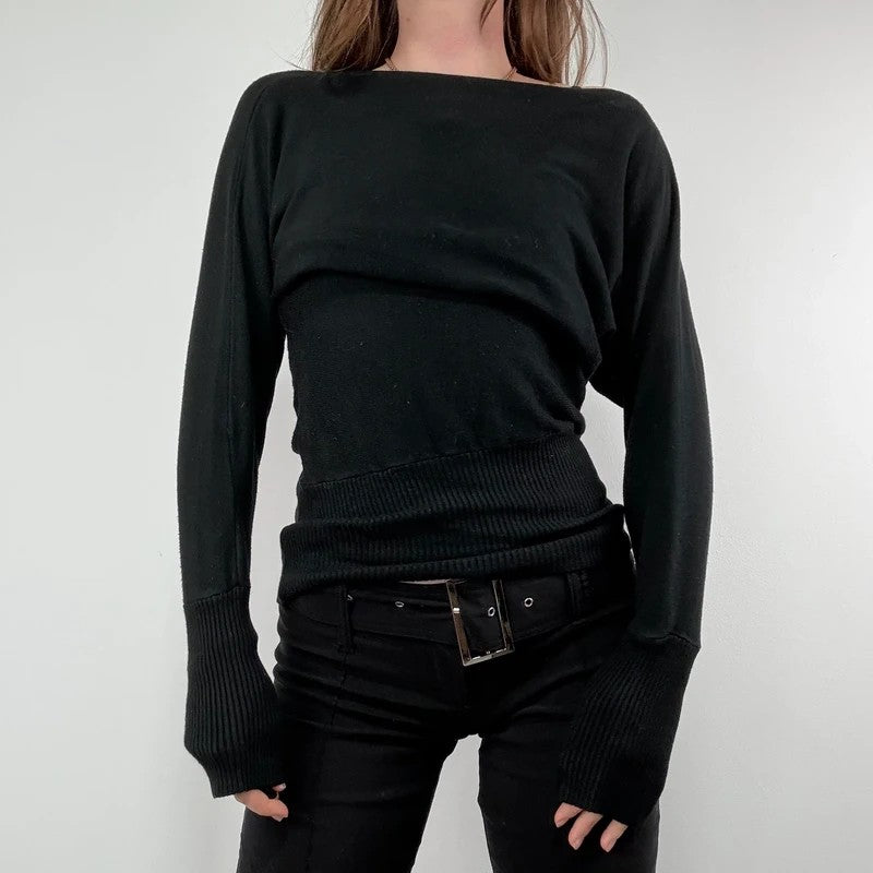 slouchy batwing slash neck ribbed jumper