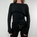 slouchy batwing slash neck ribbed jumper