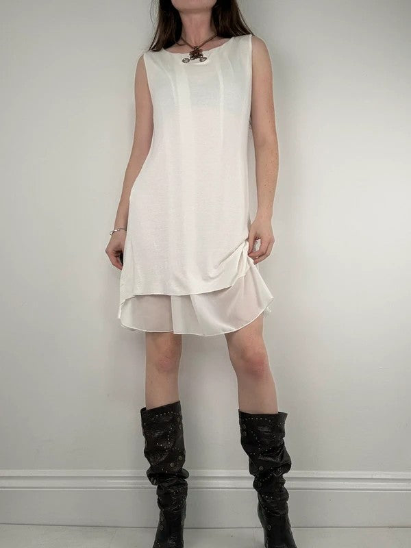 white a-line layered midi dress