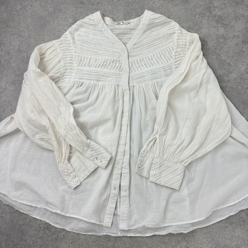 white cotton pleated flared french blouse Orfeo Paris