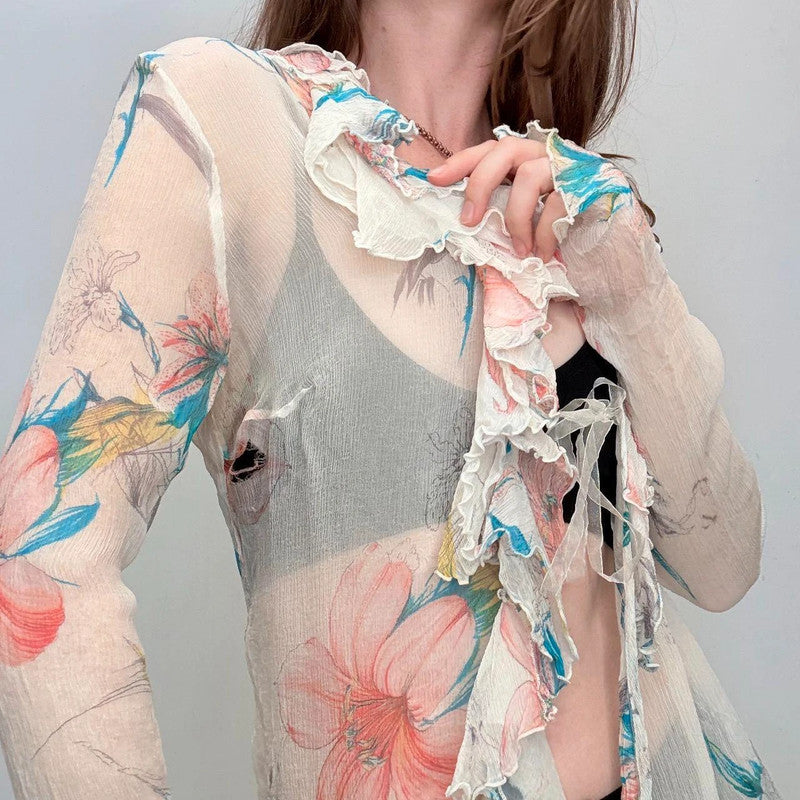 sheer crinkle silk flutter shirt