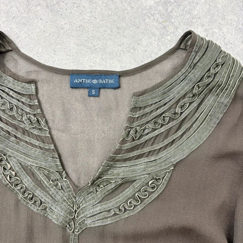 Antik Batik khaki sheer silk blouse