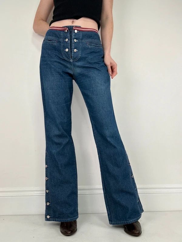 Vintage napoleonic nautical button up denim flares