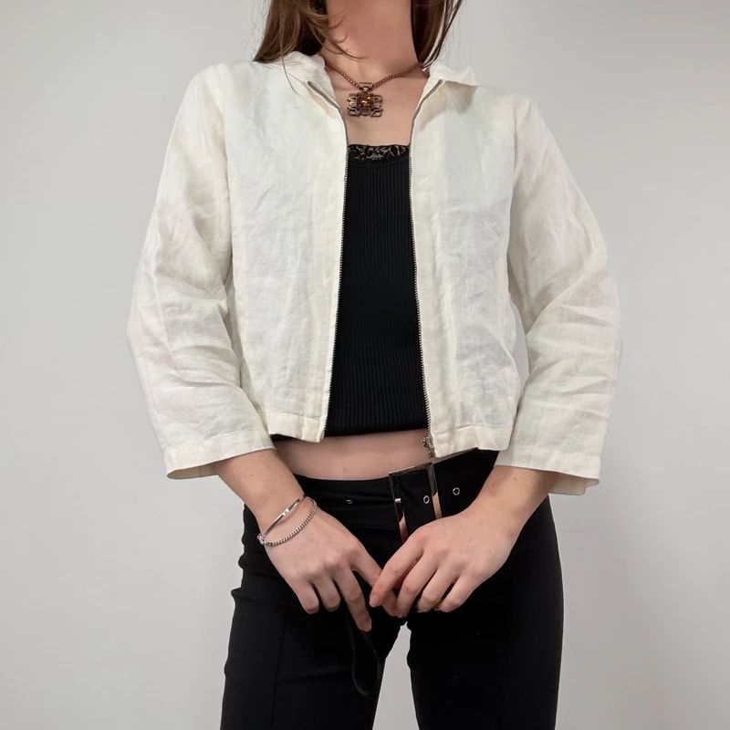 White Linen mini cropped shirt
