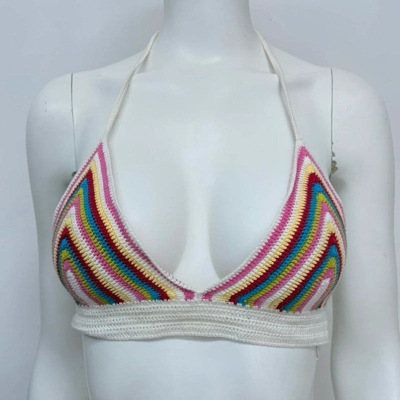 Rainbow crochet tie-up bralet