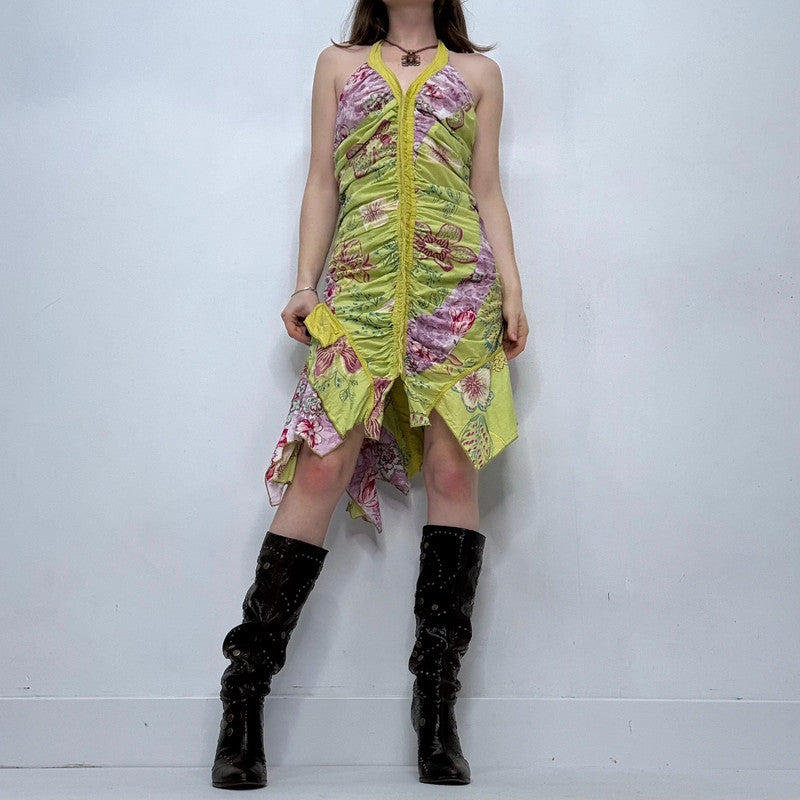 gathered draped asymmetric midi dress