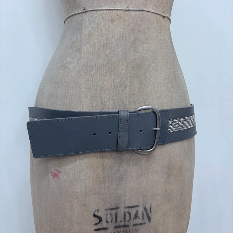 thick oversized grey chain leather belt