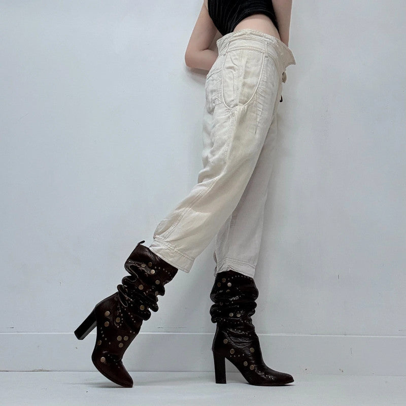 Cop Copine cream linen archival style belted capri pants