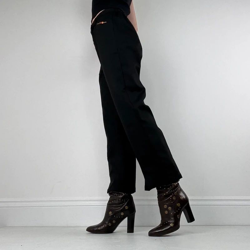 black asymmetric button grunge trousers