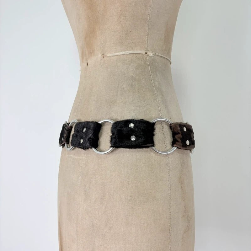 Pony hair cow hide leather chain link belt