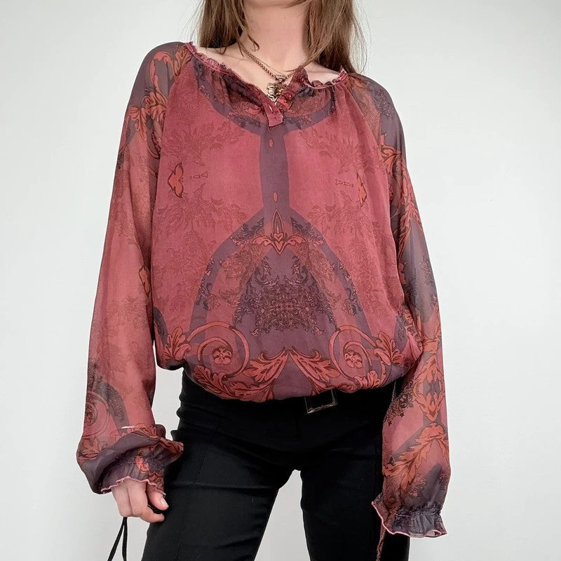 puff slouchy paisley burgundy blouse