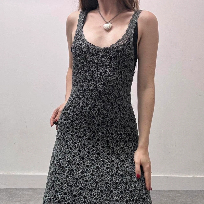 sheer layered crochet midi dress