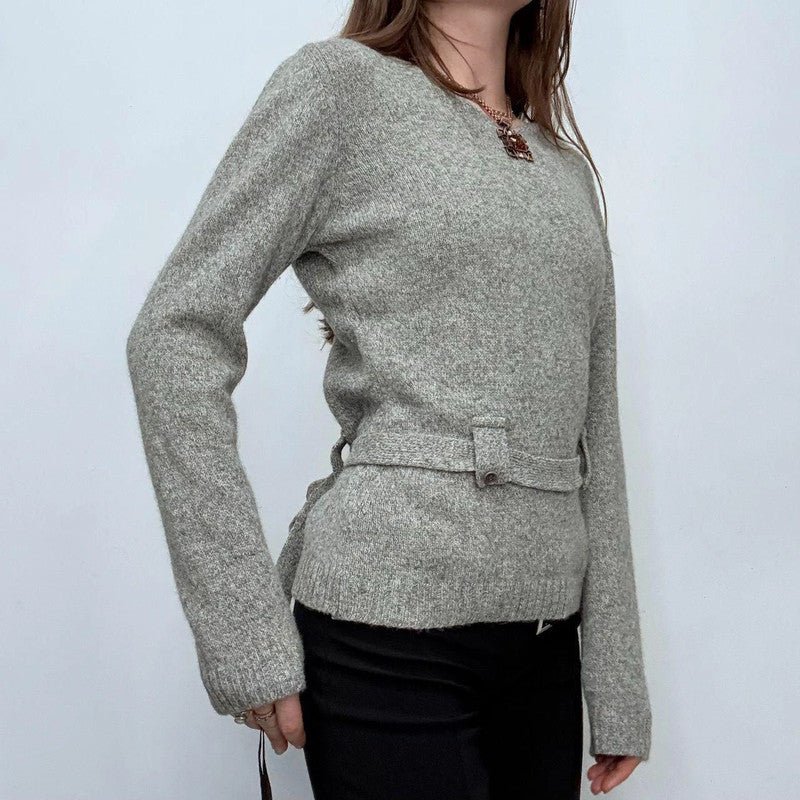 grey wool knit belted jumper