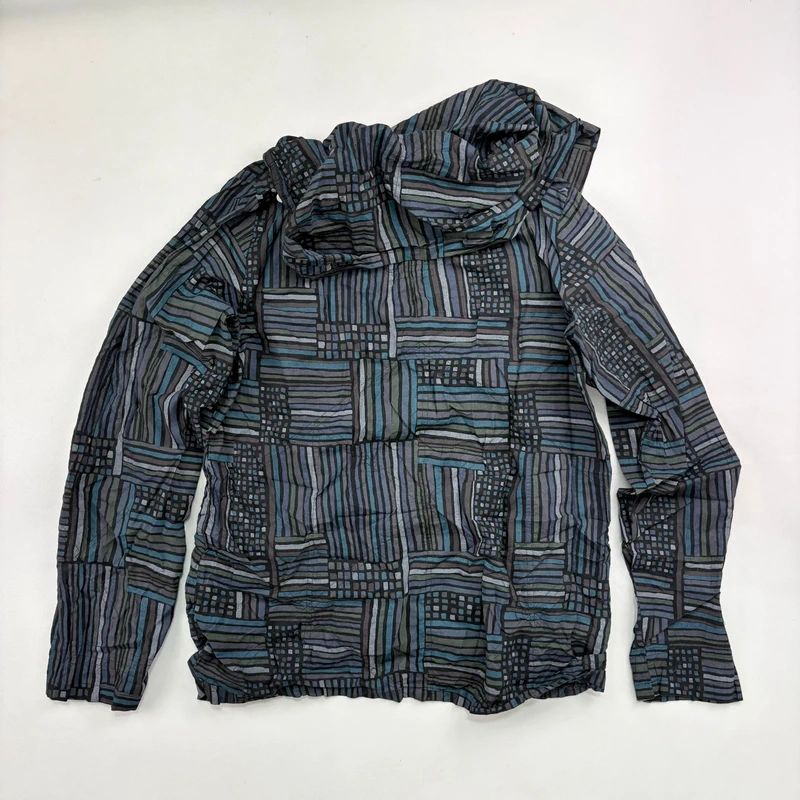 Asymmetric fold over draped checked pinstripe Shirt