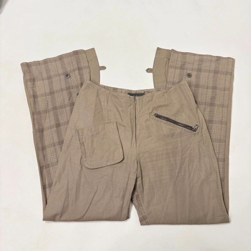 tan utility flared checked trousers