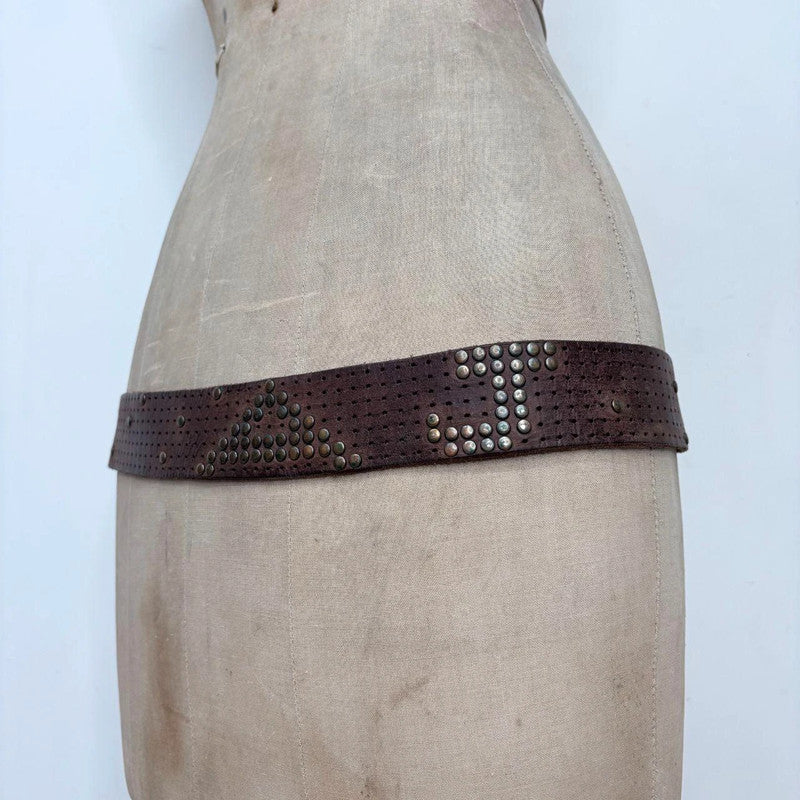 brown leather studded metal belt