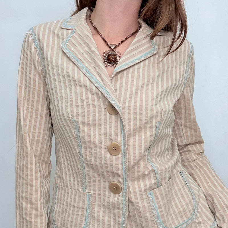 fitted pinstripe flared jacket