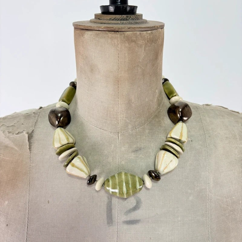 Chunky green brown bead necklace