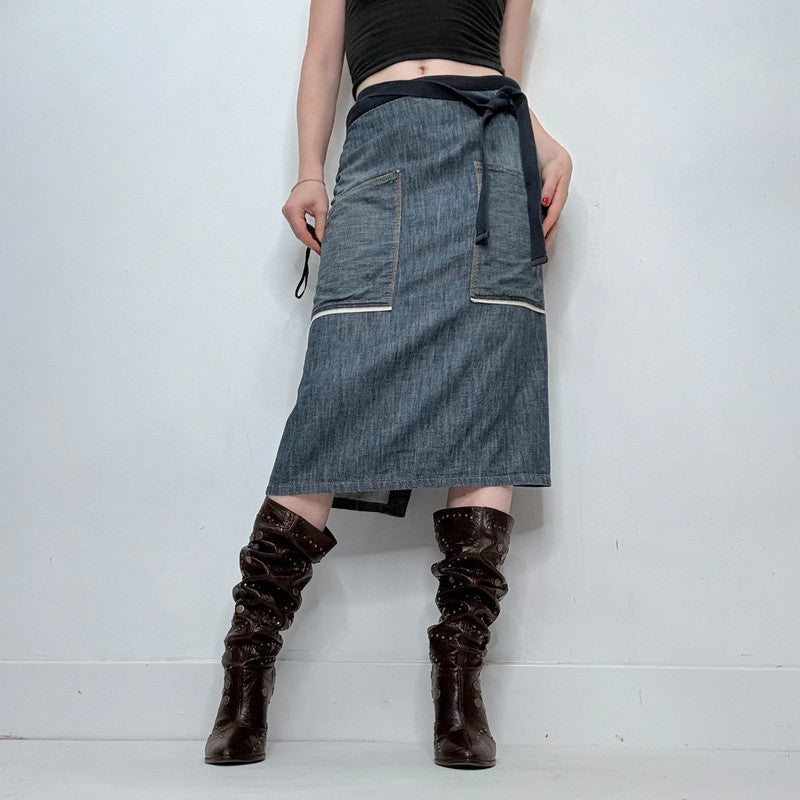 denim slit wrap skirt
