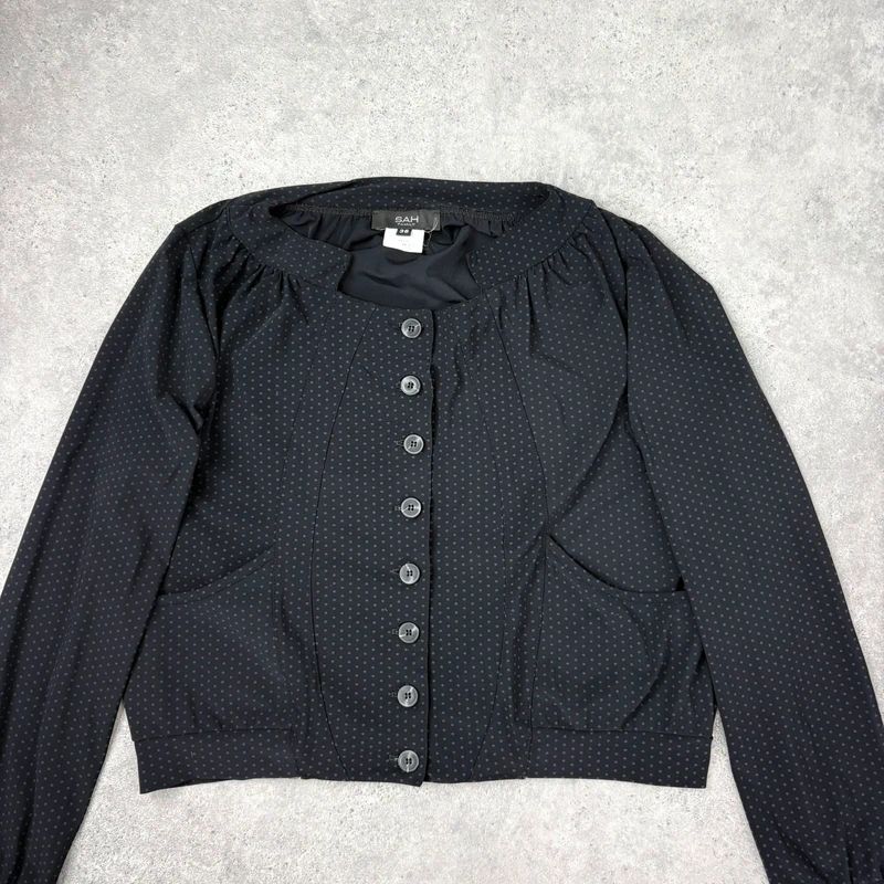 black polkadot cropped stuctured button through shirt