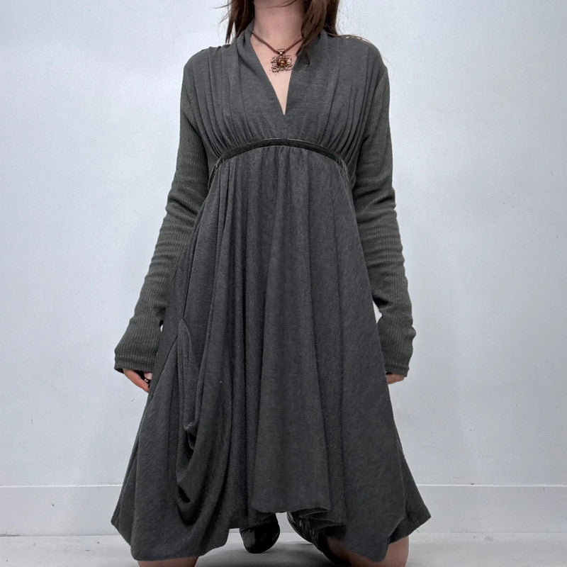 grey knitted long sleeve draped dress