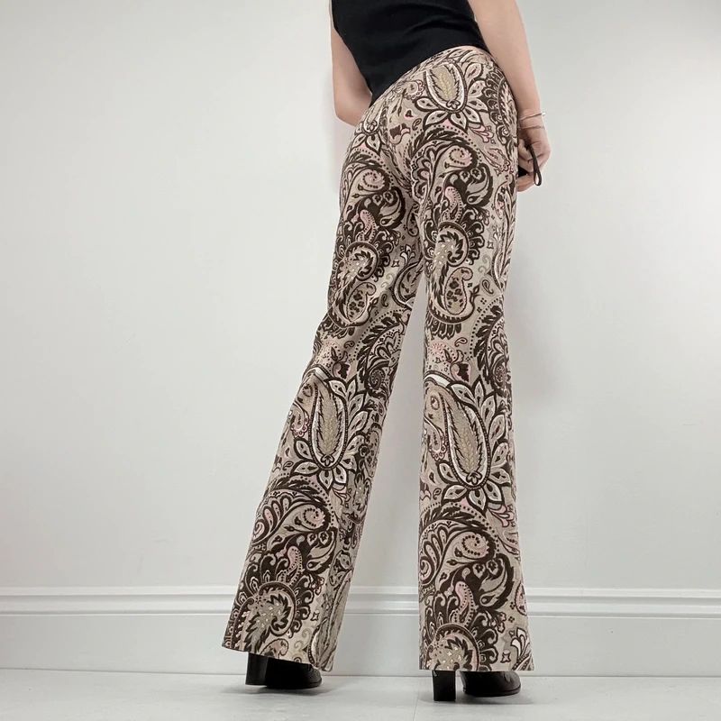 brown paisley flared trousers
