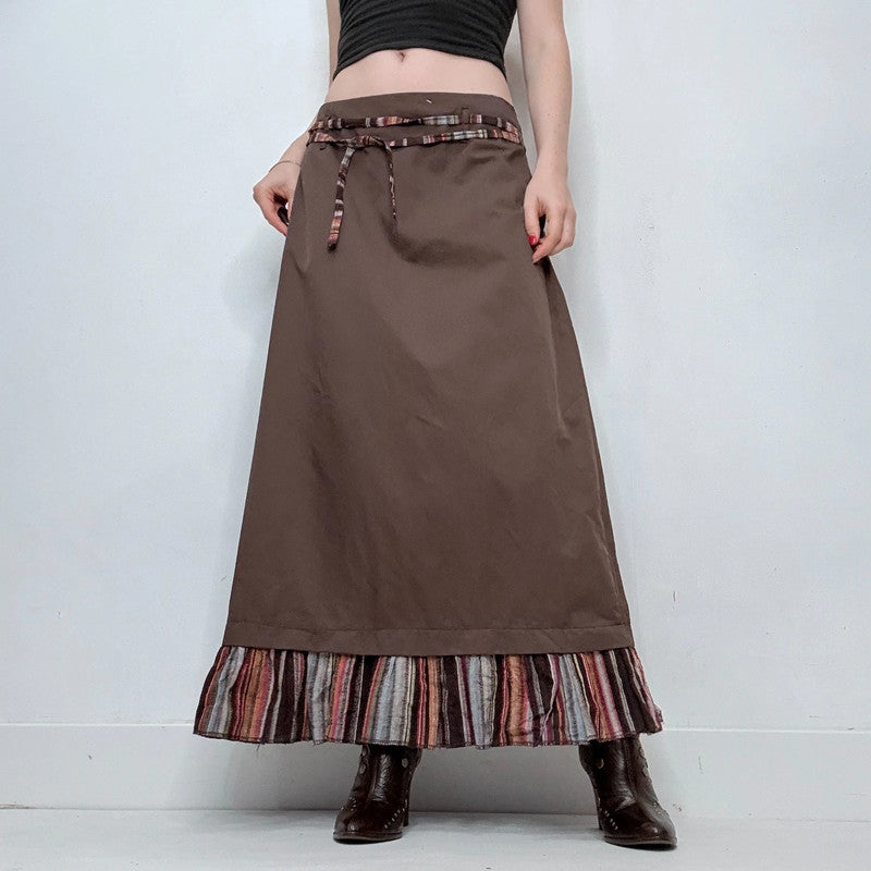 brown flared maxi skirt
