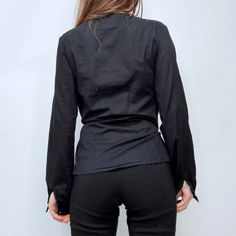 black flared coin hippie shirt