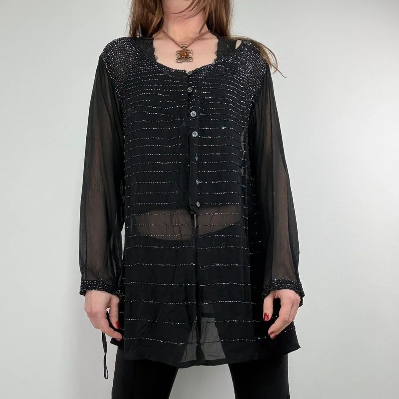 sheer black beaded Rene Derhy shirt