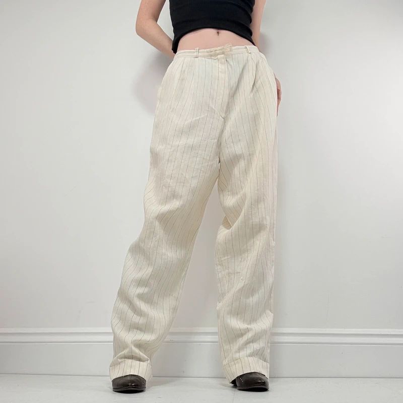 Laura Ashley vintage cream pinstripe trousers
