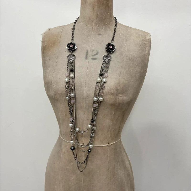 silver metal layered necklace