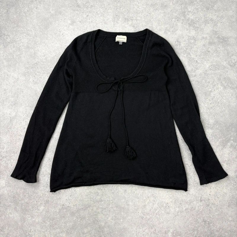 black flared cashmere silk blend long sleeve top