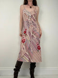 pink pinstripe flared ruffle maxi dress