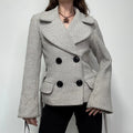 cream wool polkadot flared pea coat