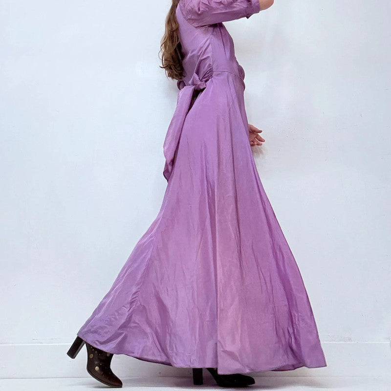 purple antique maxi ruched dress