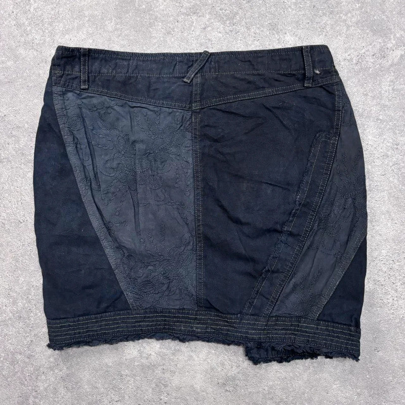 distressed patchwork asymmetric skirt