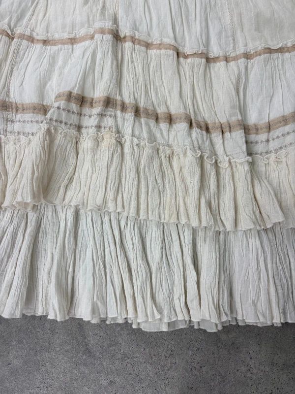 white pleated flared boho fairy maxi skirt