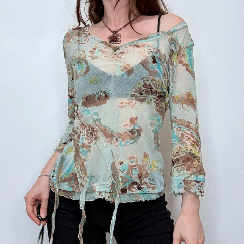 sheer mesh floaty floral top