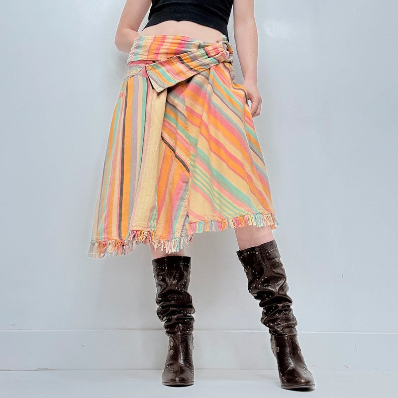 pinstriped asymmetric draped wrap skirt