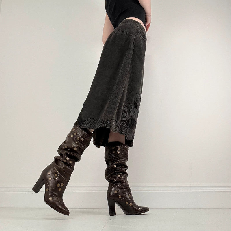 Rene Derhy dark grey cord midi skirt