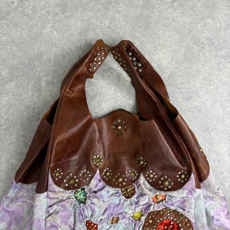 Boho patchwork studded hippy slouchy oversized bag