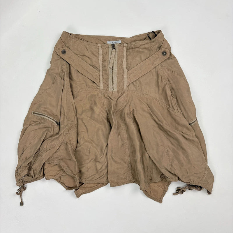 tan asymmetric drop waist utility skirt